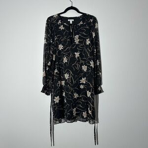 Elizabeth and James Black Floral Belted Dress